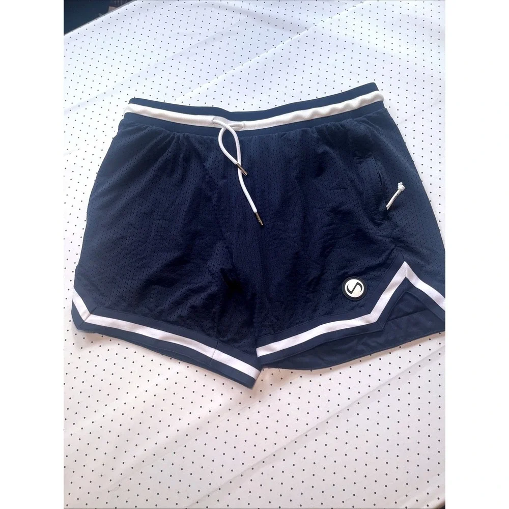 TLF Apparel Navy Contrast Trim Mesh Performance Training Shorts Large Athletic